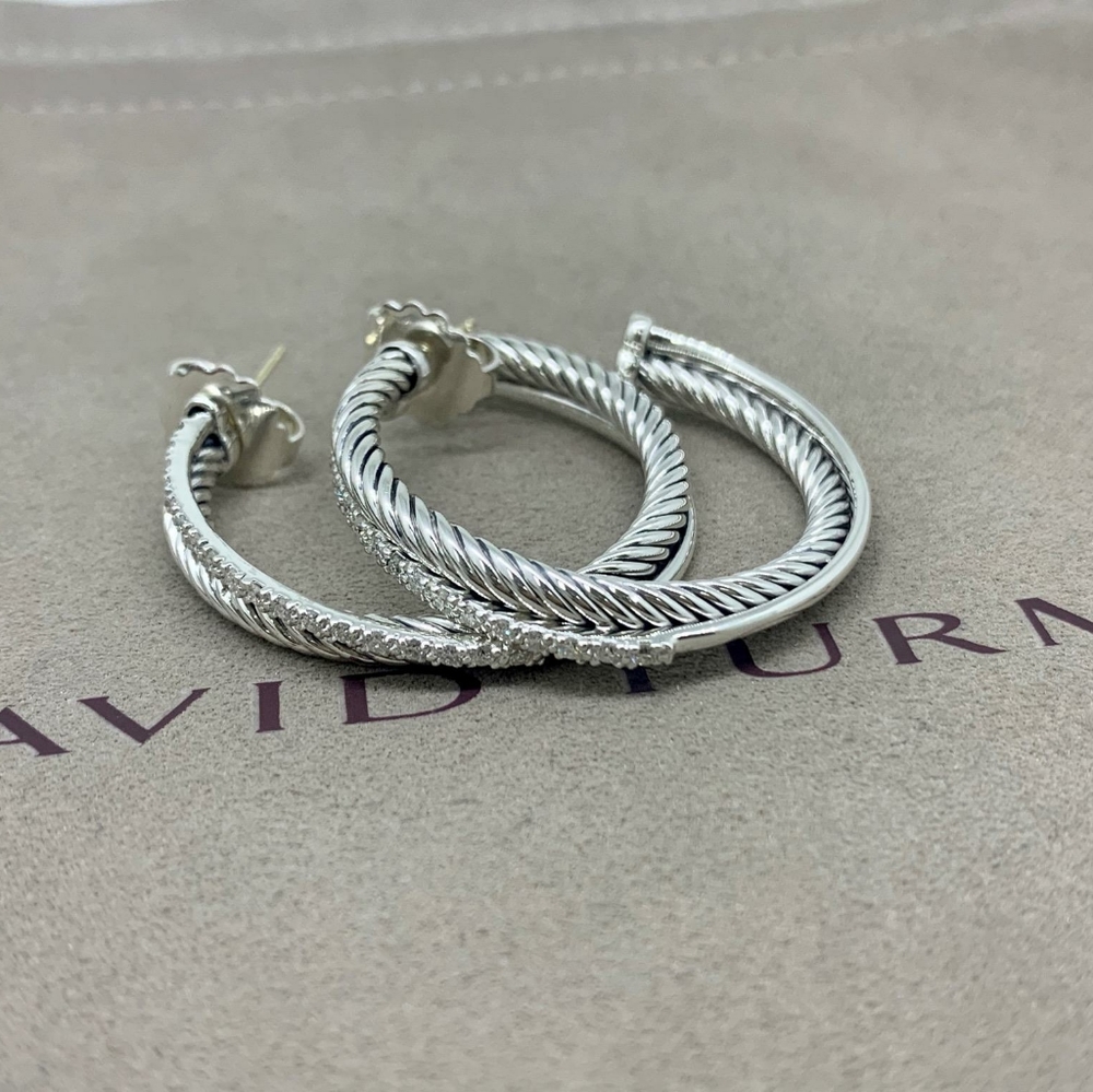 David Yurman Crossover Hoop Earrings with Diamonds